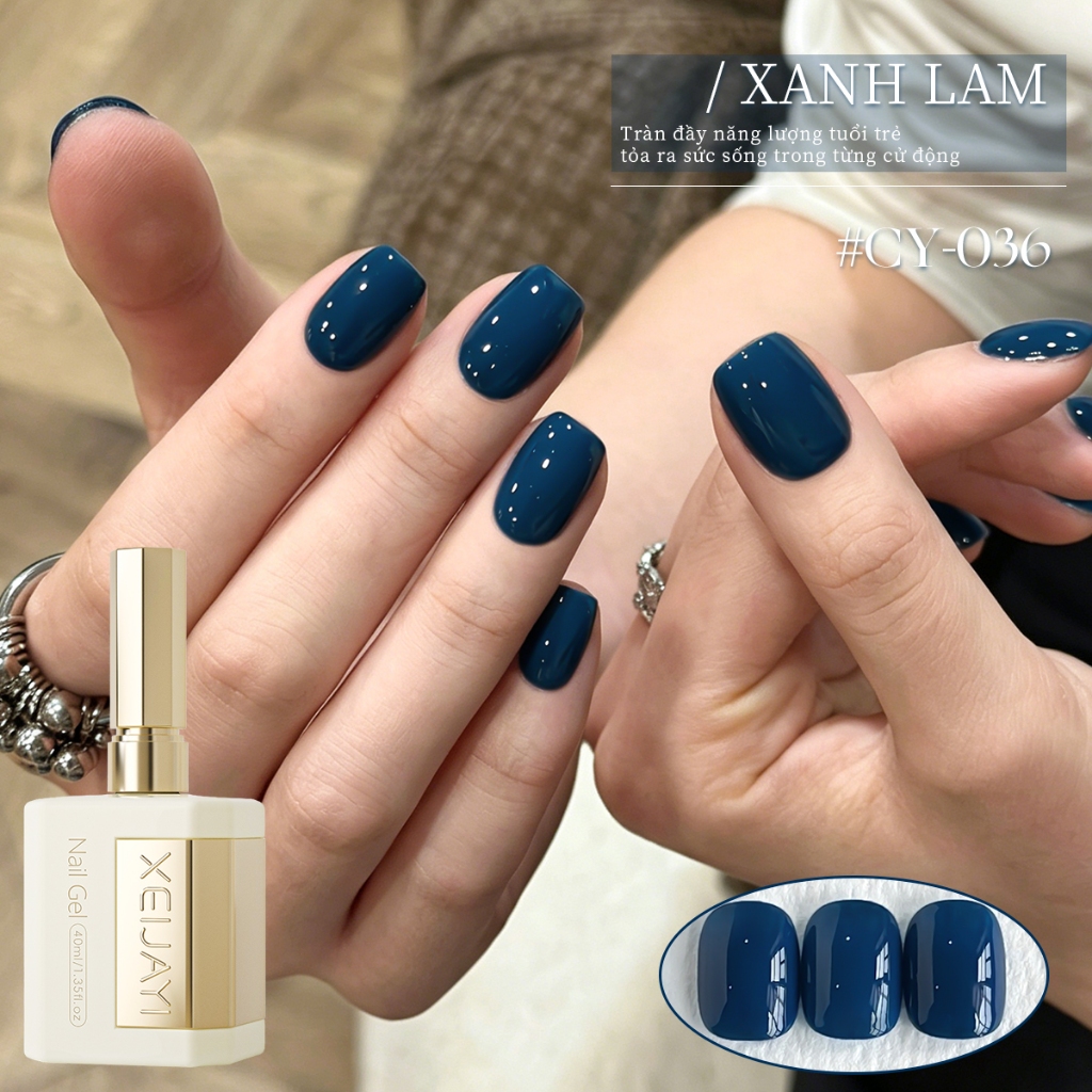 XEIJAYI 40ml - Sơn móng tay dạng gel màu xanh đậm mới, màu sắc lên chuẩn, thích hợp cho các tiệm làm móng.