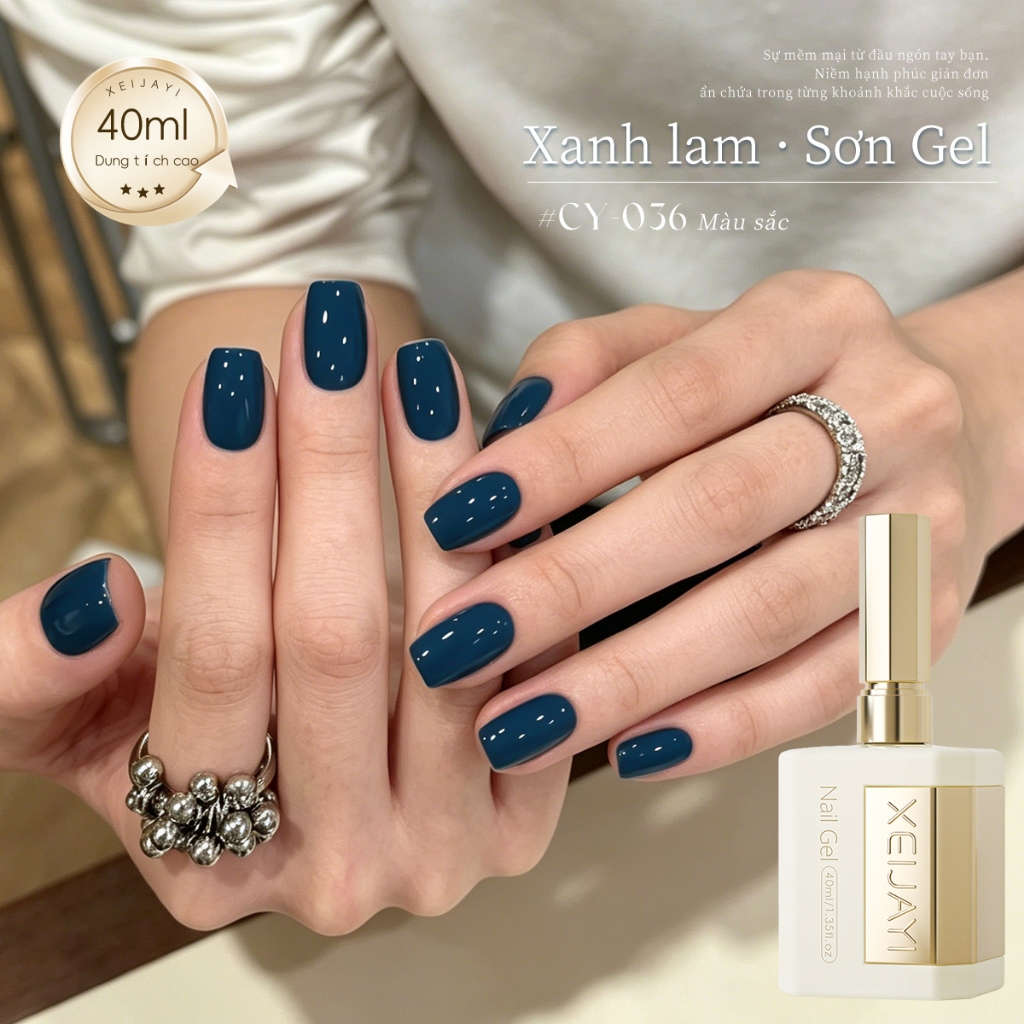 XEIJAYI 40ml - Sơn móng tay dạng gel màu xanh đậm mới, màu sắc lên chuẩn, thích hợp cho các tiệm làm móng.