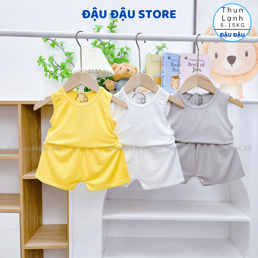Set 2/3 bộ quần áo ba lỗ thun lạnh trơn mềm mịn mát cho bé trai gái size 5-15 kg TG-BL12 Đậu Đậu Store