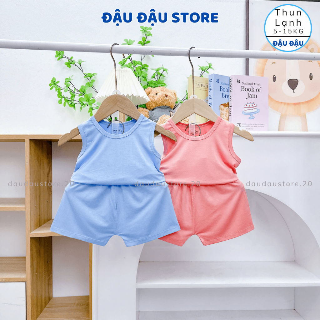 Set 2/3 bộ quần áo ba lỗ thun lạnh trơn mềm mịn mát cho bé trai gái size 5-15 kg TG-BL12 Đậu Đậu Store