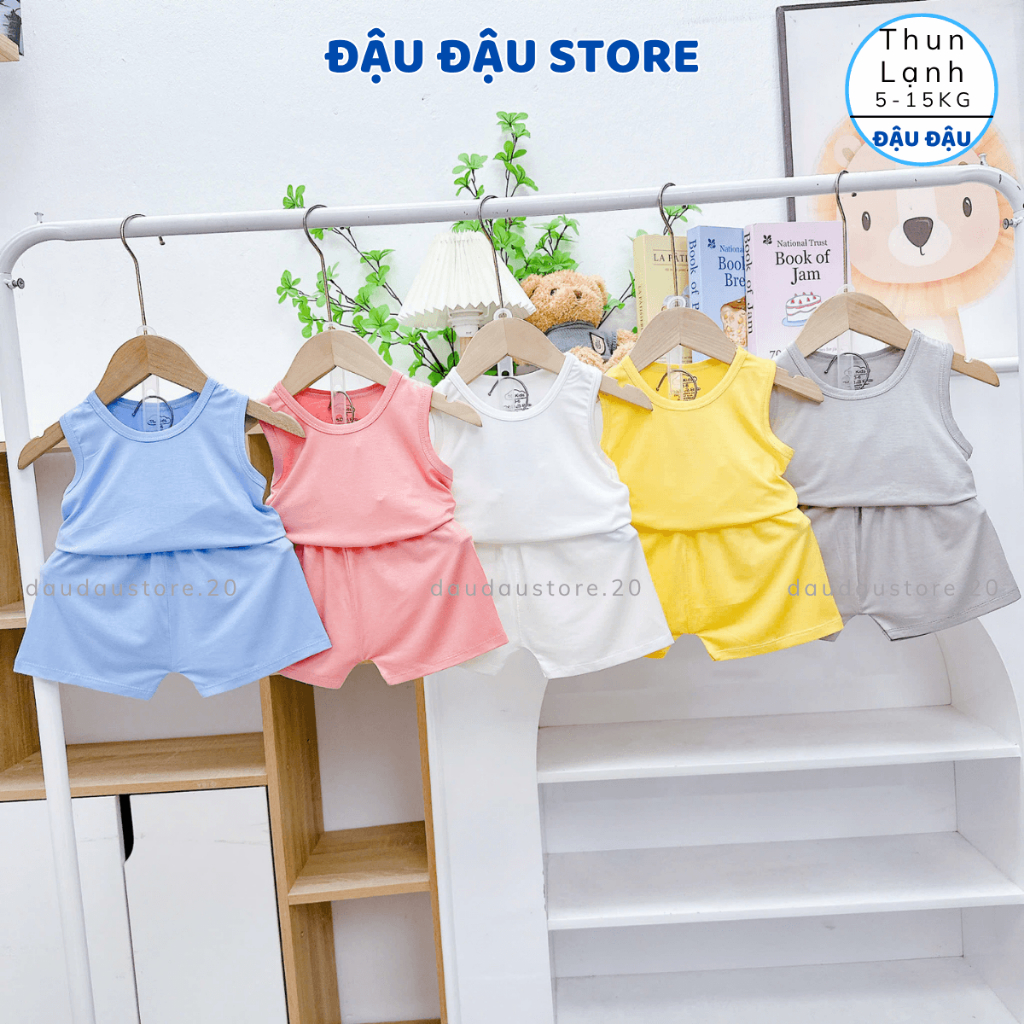 Set 2/3 bộ quần áo ba lỗ thun lạnh trơn mềm mịn mát cho bé trai gái size 5-15 kg TG-BL12 Đậu Đậu Store