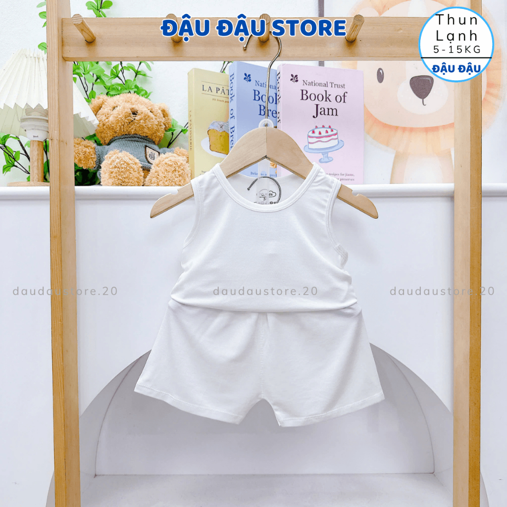Set 2/3 bộ quần áo ba lỗ thun lạnh trơn mềm mịn mát cho bé trai gái size 5-15 kg TG-BL12 Đậu Đậu Store