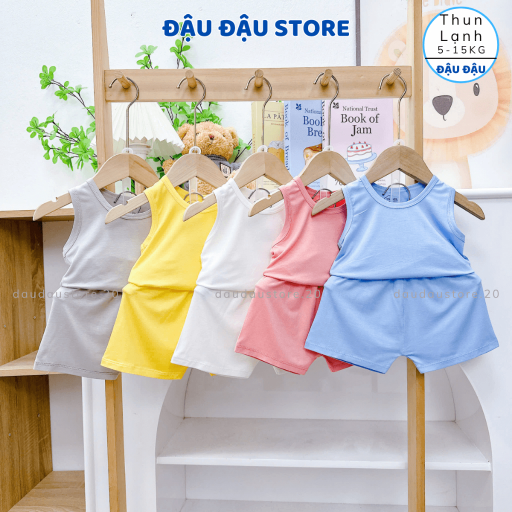 Set 2/3 bộ quần áo ba lỗ thun lạnh trơn mềm mịn mát cho bé trai gái size 5-15 kg TG-BL12 Đậu Đậu Store