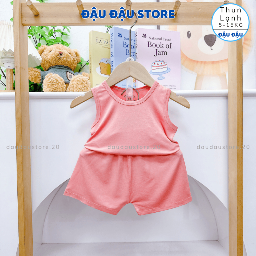 Set 2/3 bộ quần áo ba lỗ thun lạnh trơn mềm mịn mát cho bé trai gái size 5-15 kg TG-BL12 Đậu Đậu Store