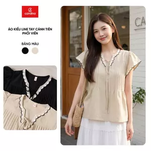 Áo sơ mi nữ CARDINA chất liệu linen tay cánh tiên phối viền 6AKC35