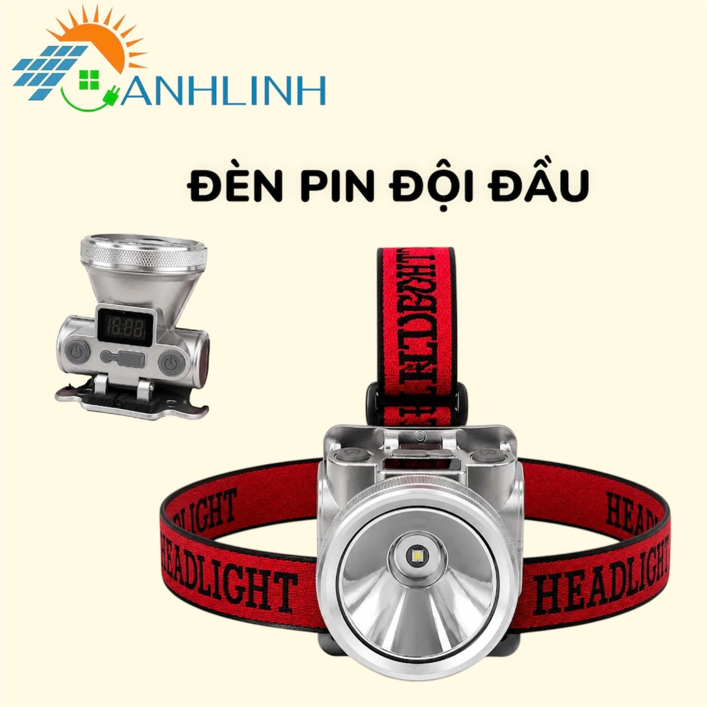 Đèn Pin Đội Đầu Anhlinh Sạc Pin TYPE-C Tích Điện Công Suất Cao Chống Nước Siêu Sáng Mặt Điện Tử Bảo Hành 12 Tháng