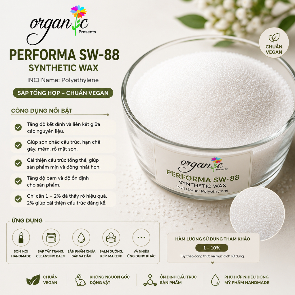 SW WAX – SÁP CHỐNG ĐỔ DẦU CHO SON 💄Performa SW-88 synthetic wax - Inci Name: Polyethylene
