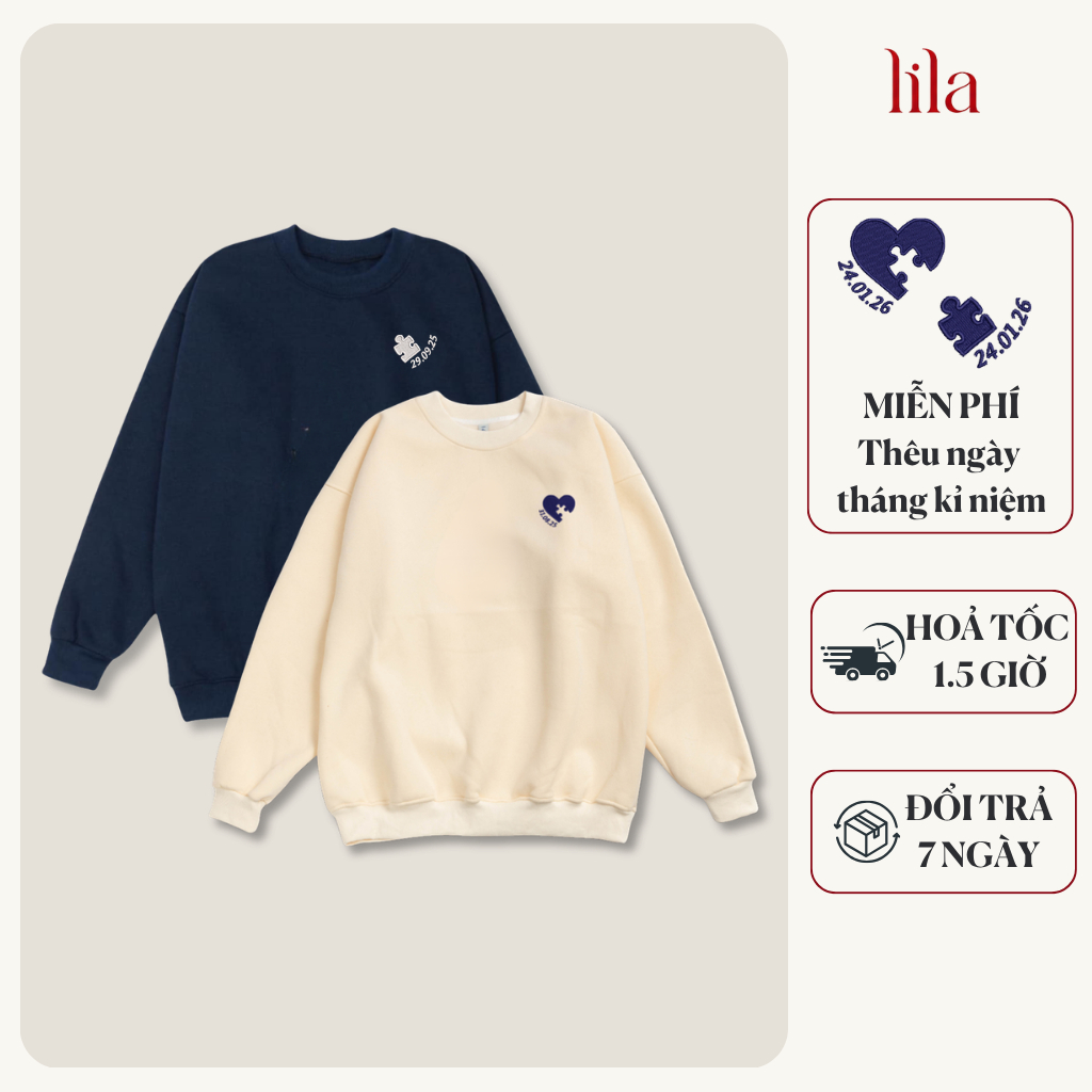 [Hoả tốc] Áo sweater Puzzle thêu mảnh ghép kỷ niệm theo yêu cầu - áo nỉ bông nam nữ form rộng unisex