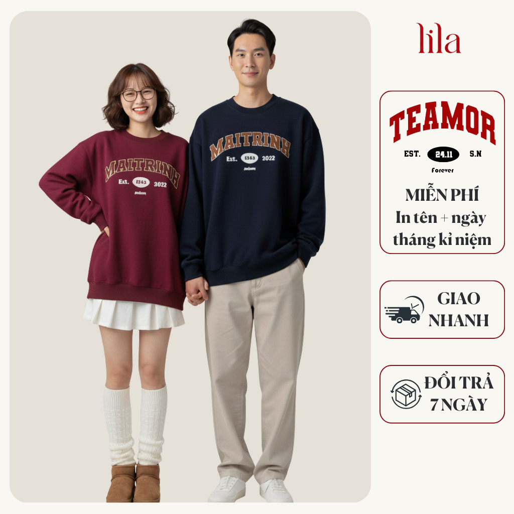 Áo Sweater nam nữ My Love in tên ngày tháng năm kỷ niệm làm áo đôi, đồng phục nhóm chất nỉ bông dày ấm không xù lông