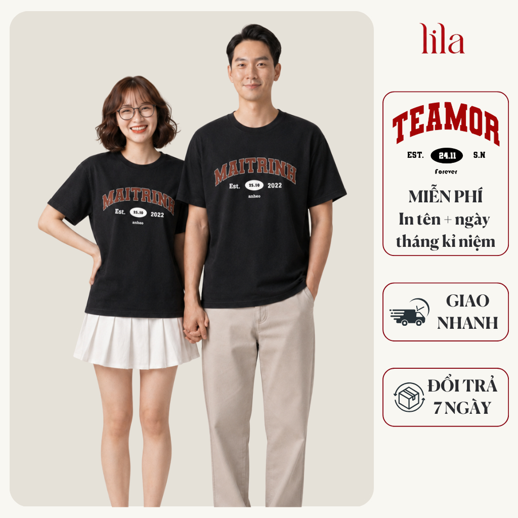 Áo phông đôi MY LOVE LILA in họa tiết tự chọn cho couple - Áo thun unisex vải Premium cotton quà tặng bạn trai bạn gái