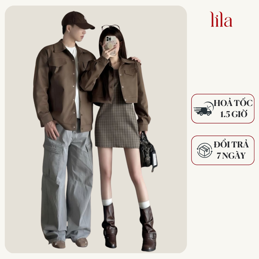 [HOẢ TỐC HN] Áo khoác kaki cổ bẻ cúc kim loại LiLa jacket form crop lửng unisex kiểu basic trẻ trung - áo khoác thu đông