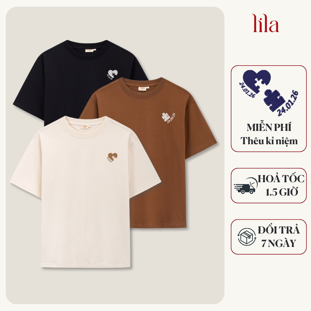 [Hoả tốc] Áo thun thêu puzzle kỷ niệm theo yêu cầu nam nữ form rộng | Áo phông đôi với người yêu vải cotton co giãn