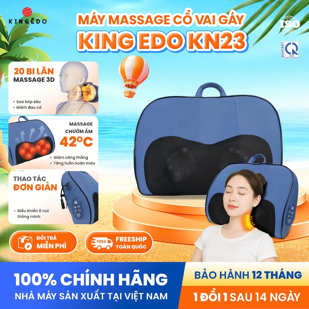 Gối Massage Cổ Vai Gáy KingEdo KN23 – Máy Massage 3D Nhiệt Hồng Ngoại, Giảm Đau Mỏi Hiệu Quả