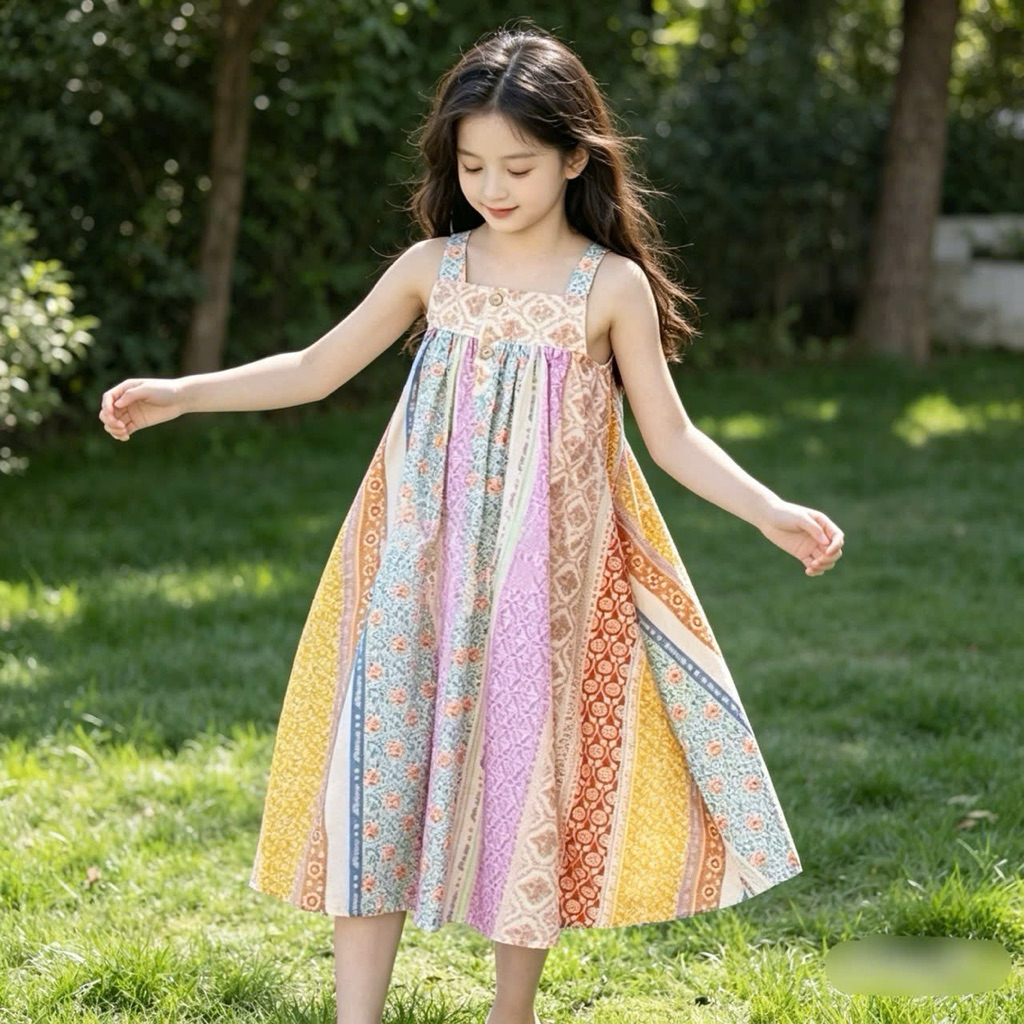 Váy Bé Gái June Sara 2 Dây Cotton Thô Đi Biển Siêu Xinh 1-10 Tuổi (10-40kg) J1917 J1482
