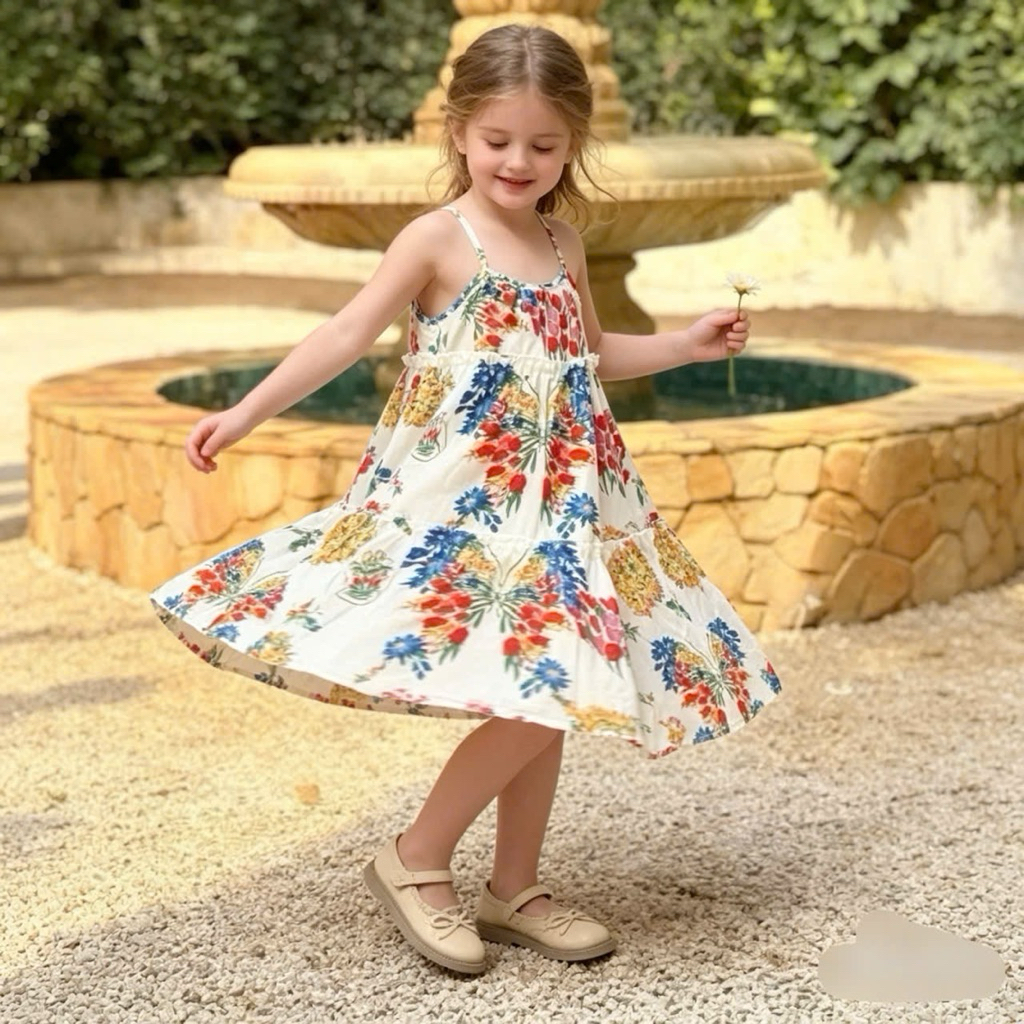 Váy Bé Gái June Sara 2 Dây Cotton Thô Đi Biển Siêu Xinh 1-10 Tuổi (10-40kg) J1917 J1482