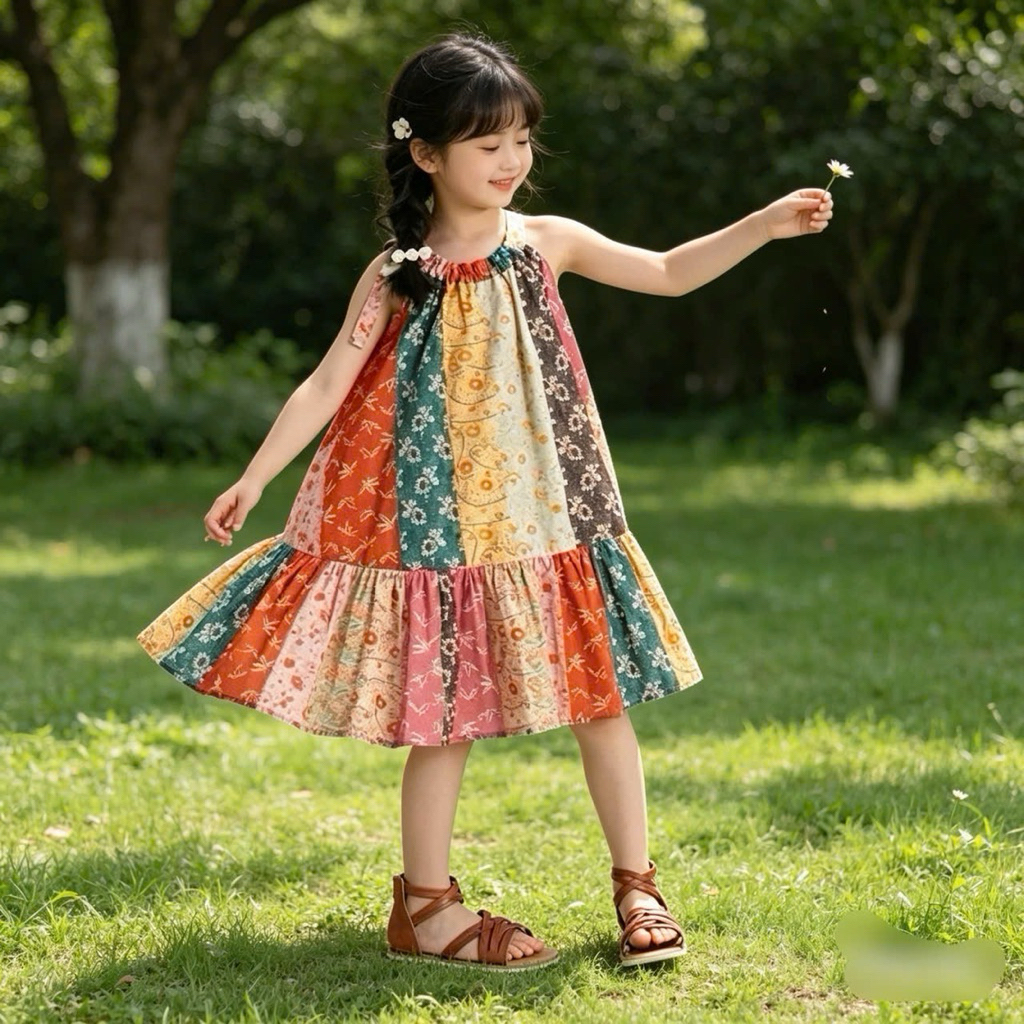 Váy Bé Gái June Sara 2 Dây Cotton Thô Đi Biển Siêu Xinh 1-10 Tuổi (10-40kg) J1917 J1482