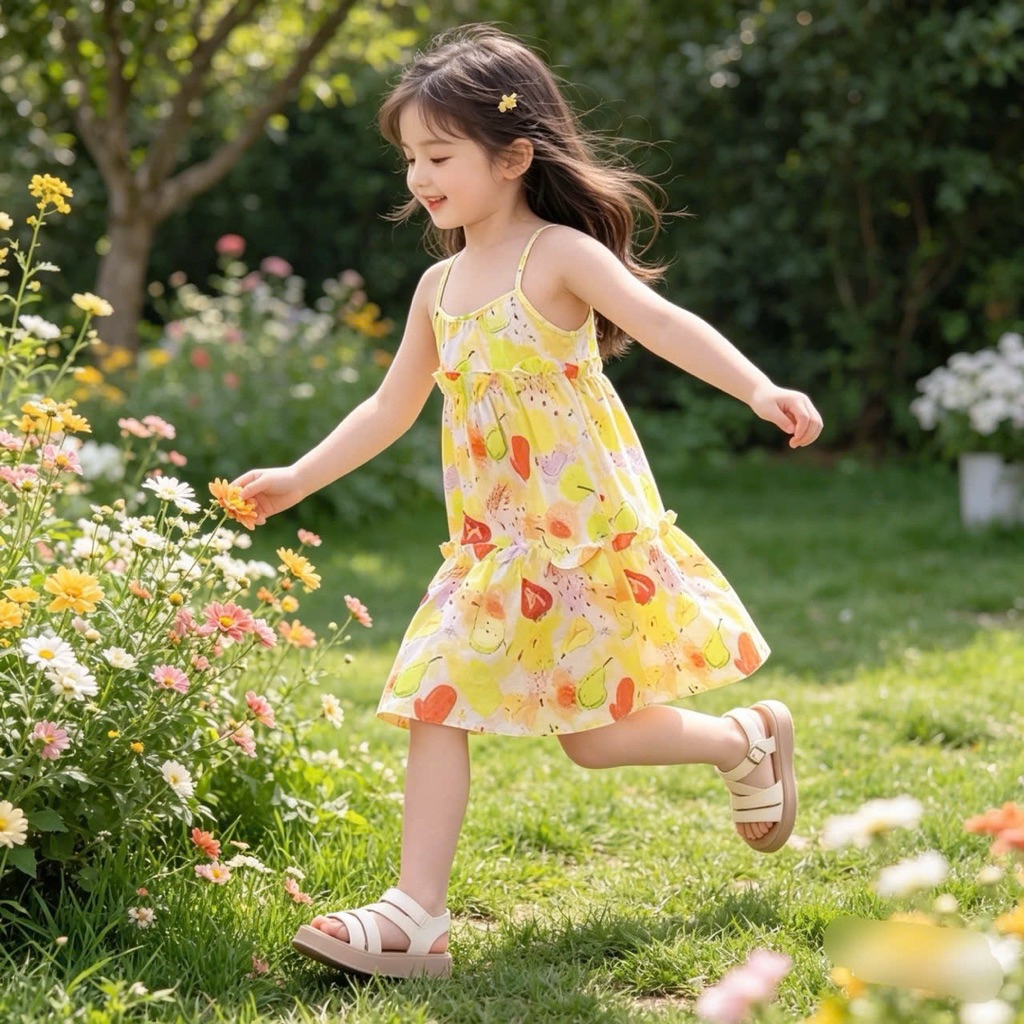 Váy Bé Gái June Sara 2 Dây Cotton Thô Đi Biển Siêu Xinh 1-10 Tuổi (10-40kg) J1917 J1482