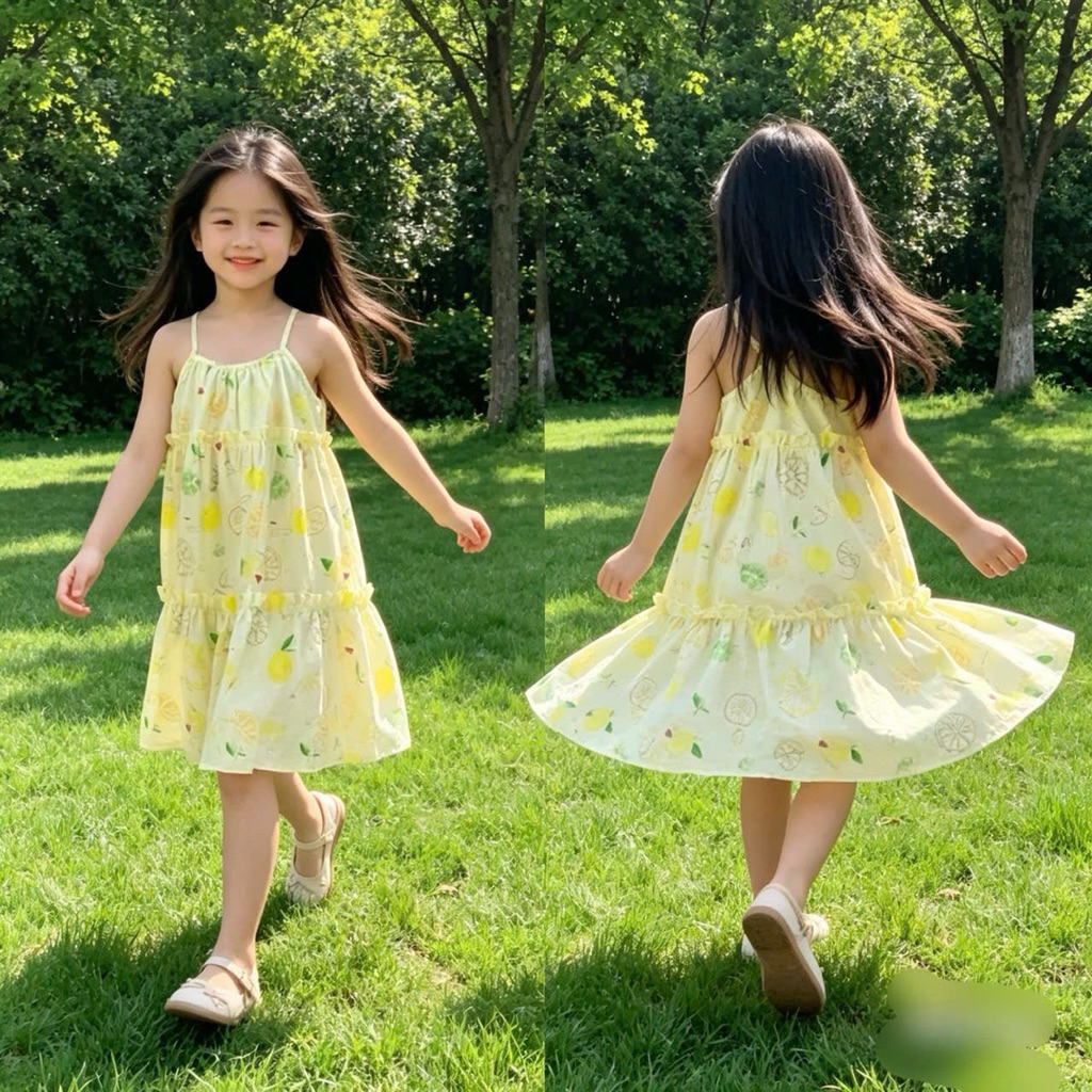Váy Bé Gái June Sara 2 Dây Cotton Thô Đi Biển Siêu Xinh 1-10 Tuổi (10-40kg) J1917 J1482