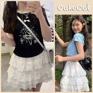 Chân Váy Ngắn Trắng Xếp Tầng Chất Boi Thêu Hoa Fairy Mini Lưng Chun Dáng Xòe Nàng Thơ - Cakecat