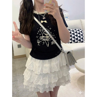 Chân Váy Ngắn Trắng Xếp Tầng Chất Boi Thêu Hoa Fairy Mini Lưng Chun Dáng Xòe Nàng Thơ - Cakecat
