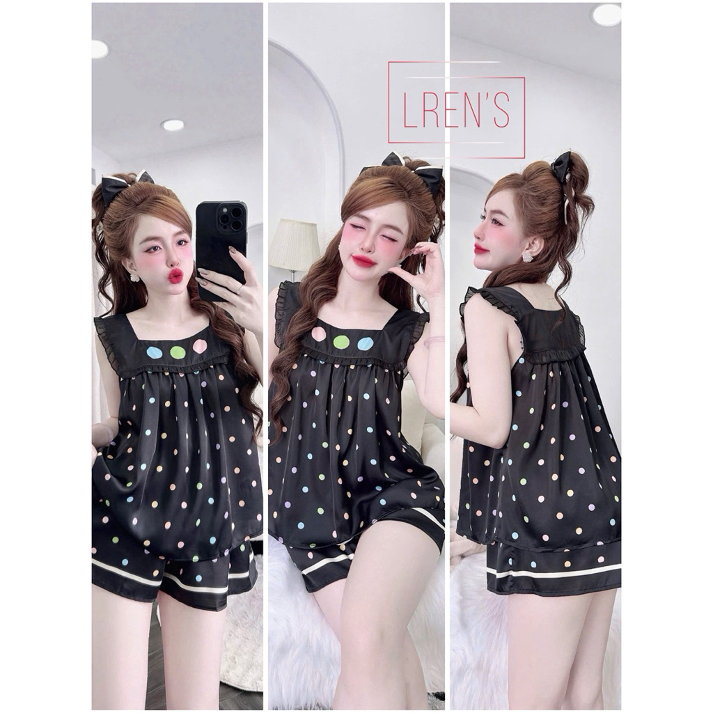 [110725]Đùi cổ tròn cột nơ viền bèo,lụa latin mềm nhẹ mát