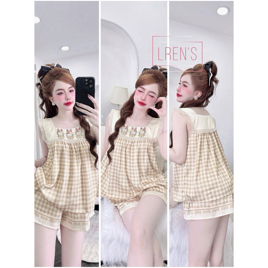 [110725]Đùi cổ tròn cột nơ viền bèo,lụa latin mềm nhẹ mát