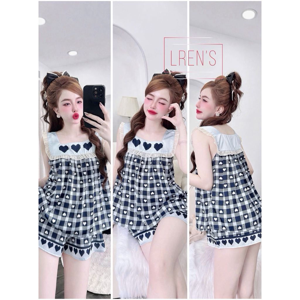 [110725]Đùi cổ tròn cột nơ viền bèo,lụa latin mềm nhẹ mát