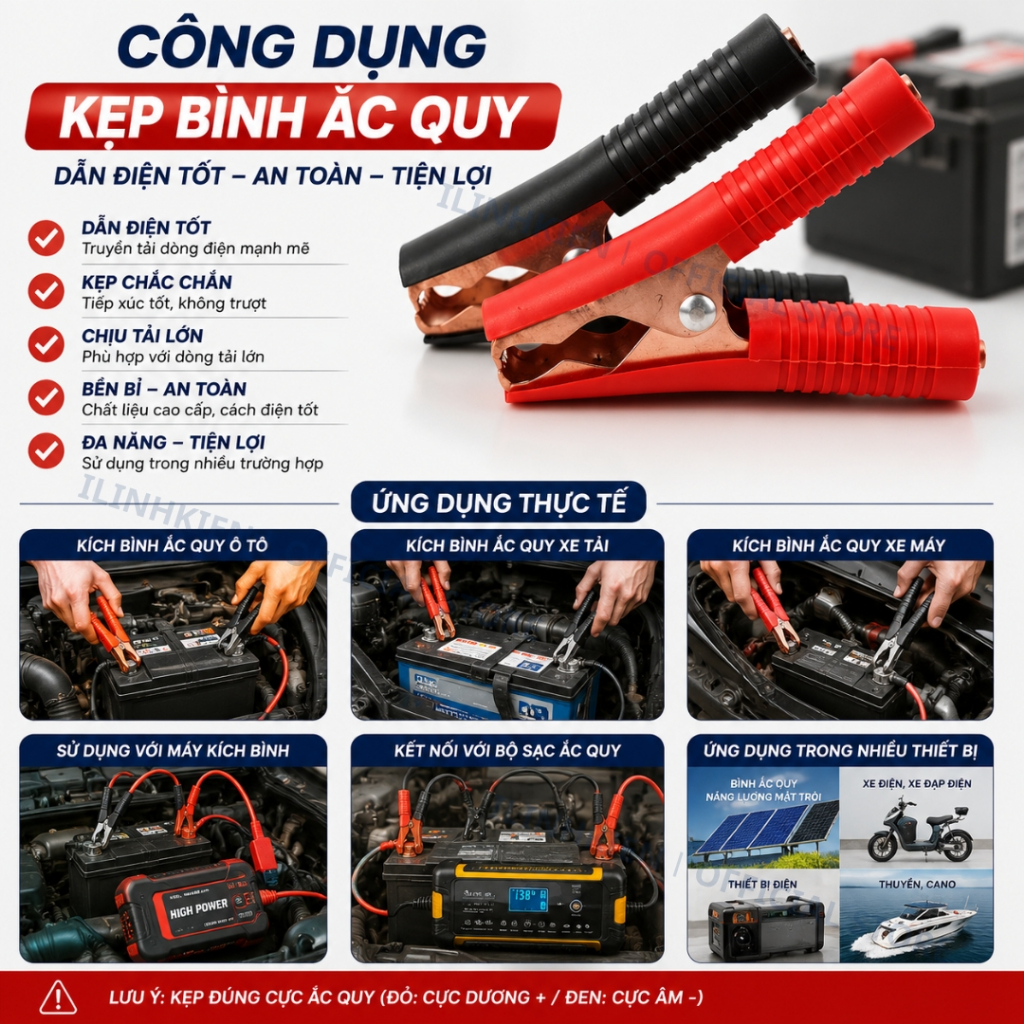 Kẹp bình acquy 50A 100A dày 0.6mm (đen + đỏ) chất lượng cao ilinhkien.