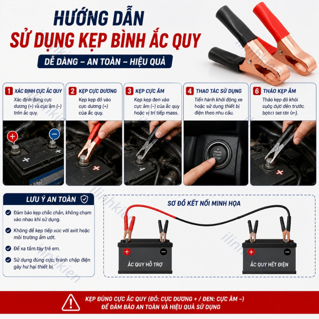 Kẹp bình acquy 50A 100A dày 0.6mm (đen + đỏ) chất lượng cao ilinhkien.