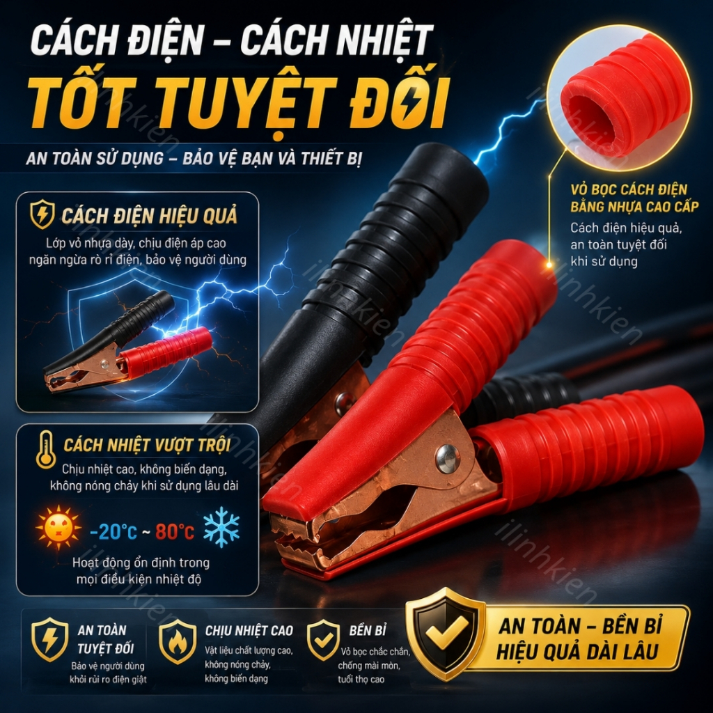 Kẹp bình acquy 50A 100A dày 0.6mm (đen + đỏ) chất lượng cao ilinhkien.