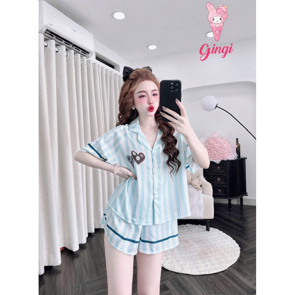 [ Size40-60kg Đồ Ngắn250524 ]Đồ nữ mặc nhà áo tay ngắn quần ngắn phối hoạ tiết xinh xắn đáng yêu chất lụa latin cao cấp