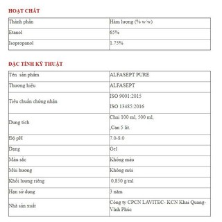 [QUÀ TẶNG] Dung Dịch Rửa Tay Khô ALFASEPT Pure Gel Phù Hợp Cho Da Nhạy Cảm, Giúp Diệt Khuẩn 100mL