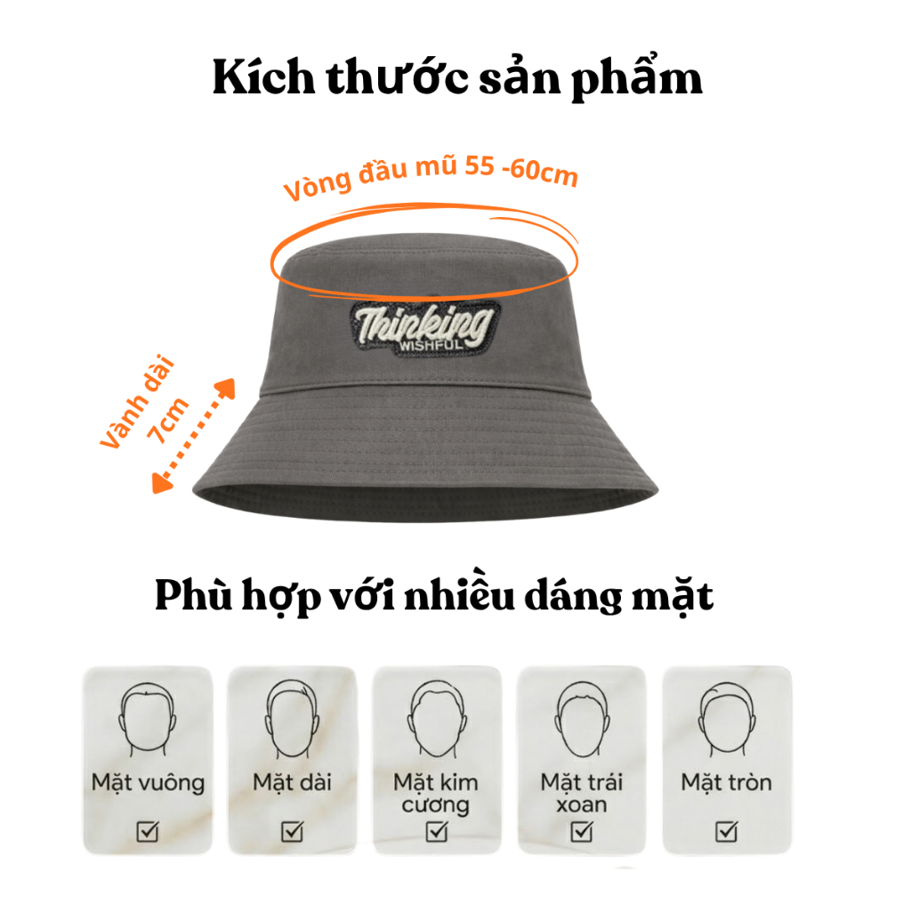 Mũ bucket vành cụp Thinking, nón tai bèo chất vải kaki dày mịn form unisex thời trang phong cách Hàn Quốc
