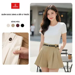 Quần đùi sooc nữ CARDINA chất liệu chéo kaki dáng A xếp ly trước 6QSA20