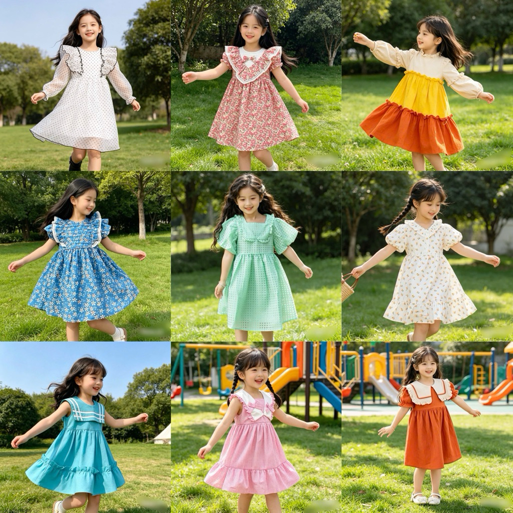 Đầm Bé Gái Tiểu Thư Dễ Thương, Váy Xinh Nhiều Mẫu Cho Bé 1-10y (10-40kg) June