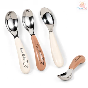 Thìa chất liệu Inox 316 cho bé tập ăn dặm,Muỗng cán nhựa bằng inox không rỉ