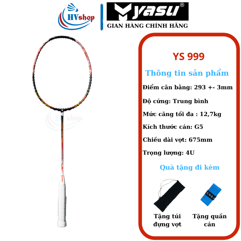 Vợt cầu lông Yasu Dragon YS 999 chính hãng, tặng 03 món quà, bảo hành 03 tháng - HVShop