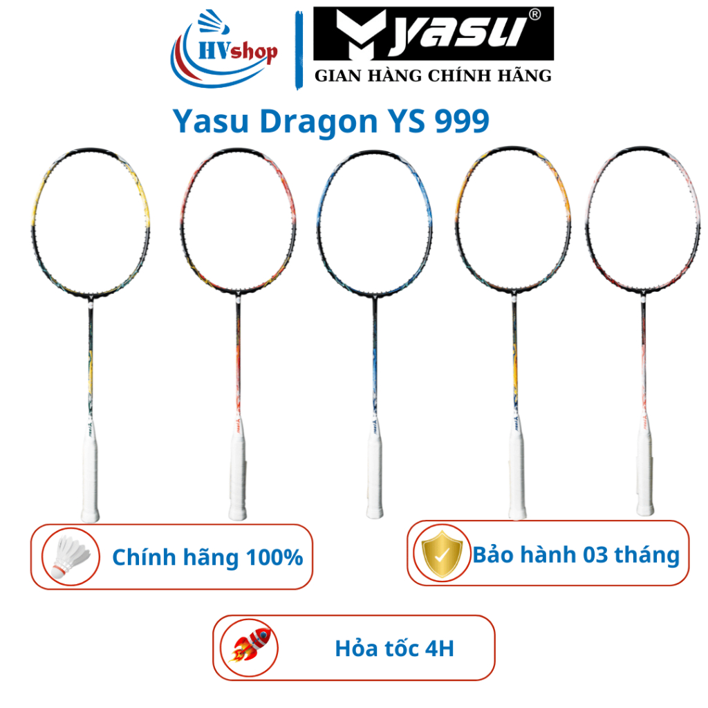 Vợt cầu lông Yasu Dragon YS 999 chính hãng, tặng 03 món quà, bảo hành 03 tháng - HVShop