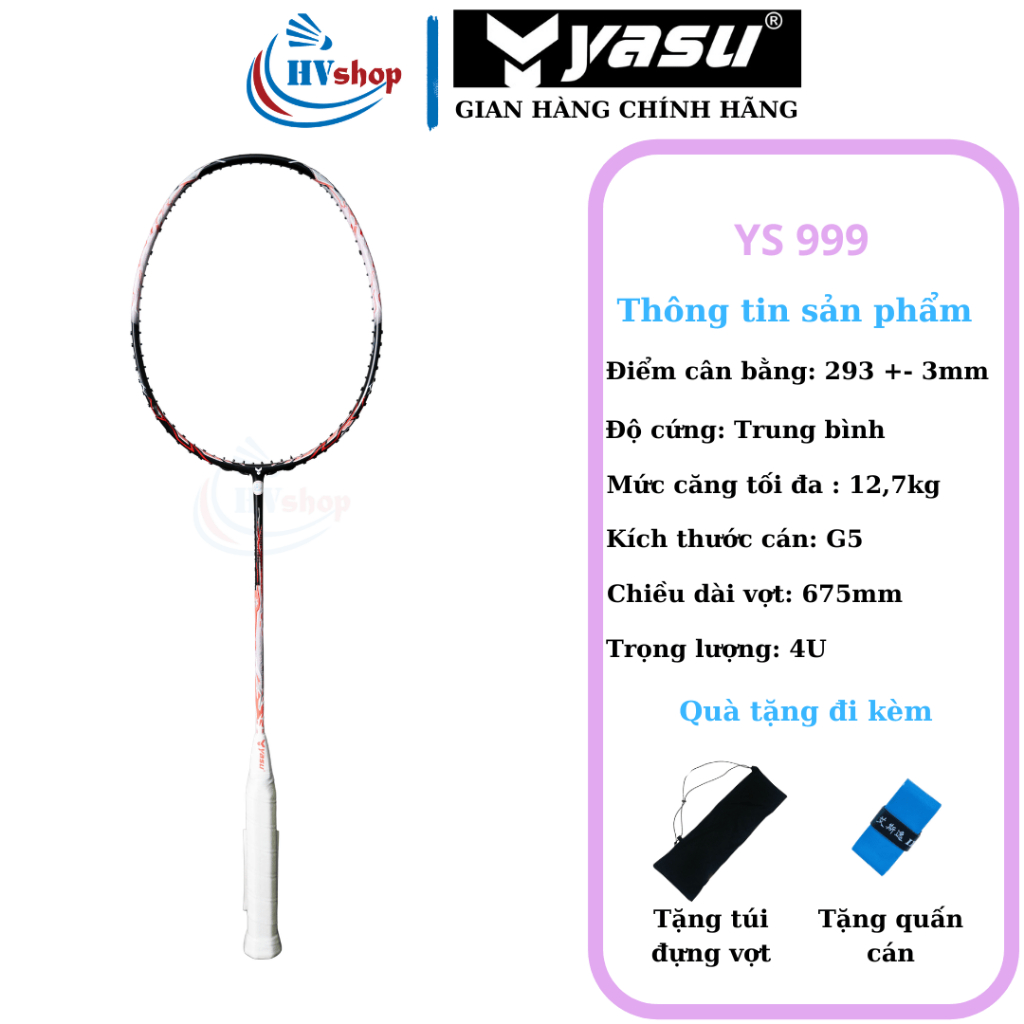 Vợt cầu lông Yasu Dragon YS 999 chính hãng, tặng 03 món quà, bảo hành 03 tháng - HVShop
