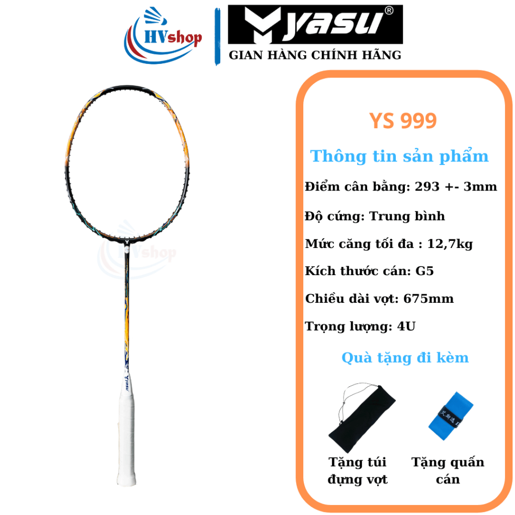Vợt cầu lông Yasu Dragon YS 999 chính hãng, tặng 03 món quà, bảo hành 03 tháng - HVShop