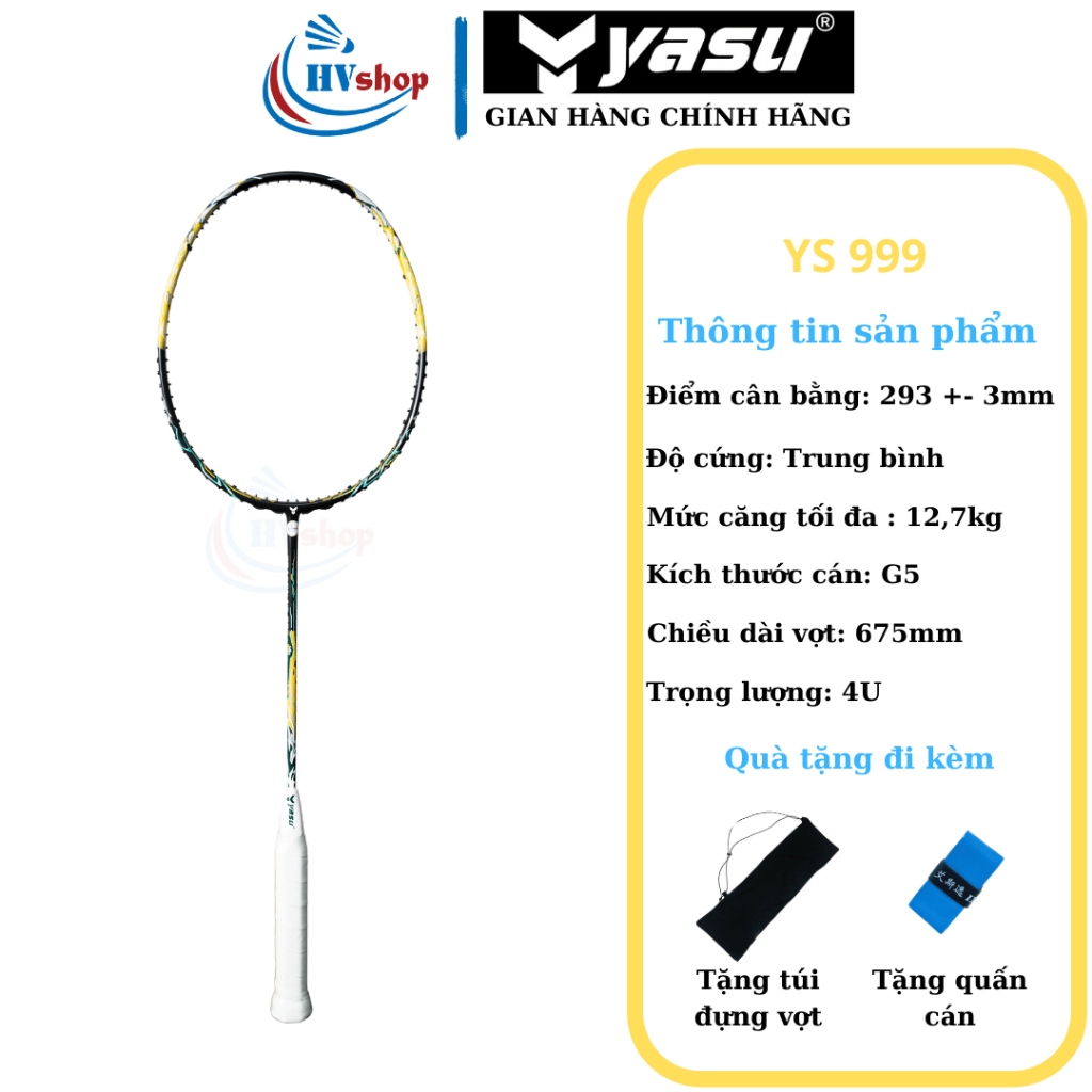 Vợt cầu lông Yasu Dragon YS 999 chính hãng, tặng 03 món quà, bảo hành 03 tháng - HVShop