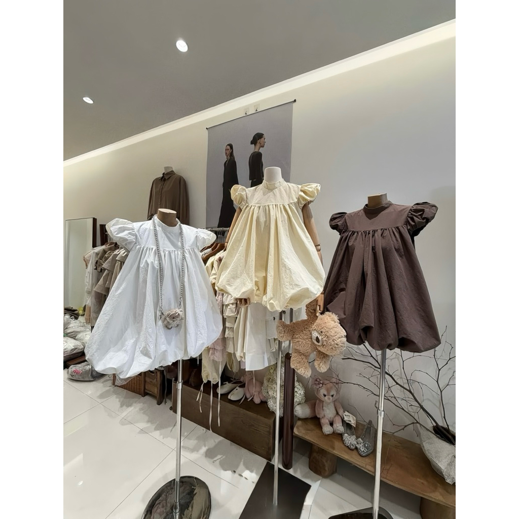 Váy Bí Phồng Cổ Trụ Tay Phồng Dáng Hến Chất Gió Nhăn Xinh Xắn | BigBuy360 - bigbuy360.vn