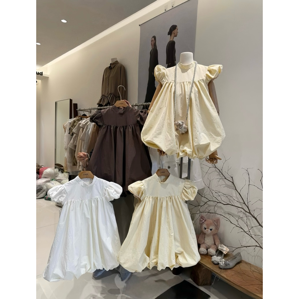 Váy Bí Phồng Cổ Trụ Tay Phồng Dáng Hến Chất Gió Nhăn Xinh Xắn | BigBuy360 - bigbuy360.vn
