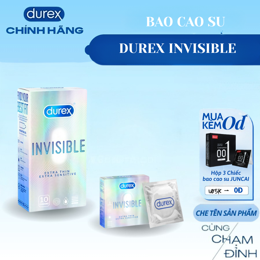 Bao cao su Durex Invisible siêu mỏng, nhiều gel, size 52mm, hộp 10 bao -  Med love