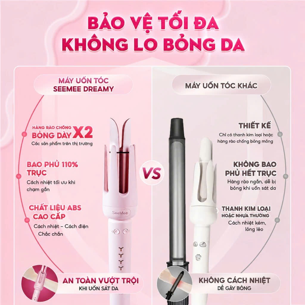 [GIÁ 271K TẠI LIVE SHOP] Máy Uốn Tóc Tự Động Seemee trục đa năng 28mm 32mm chất liệu gốm sứ bảo vệ tóc bản 2025, LIS