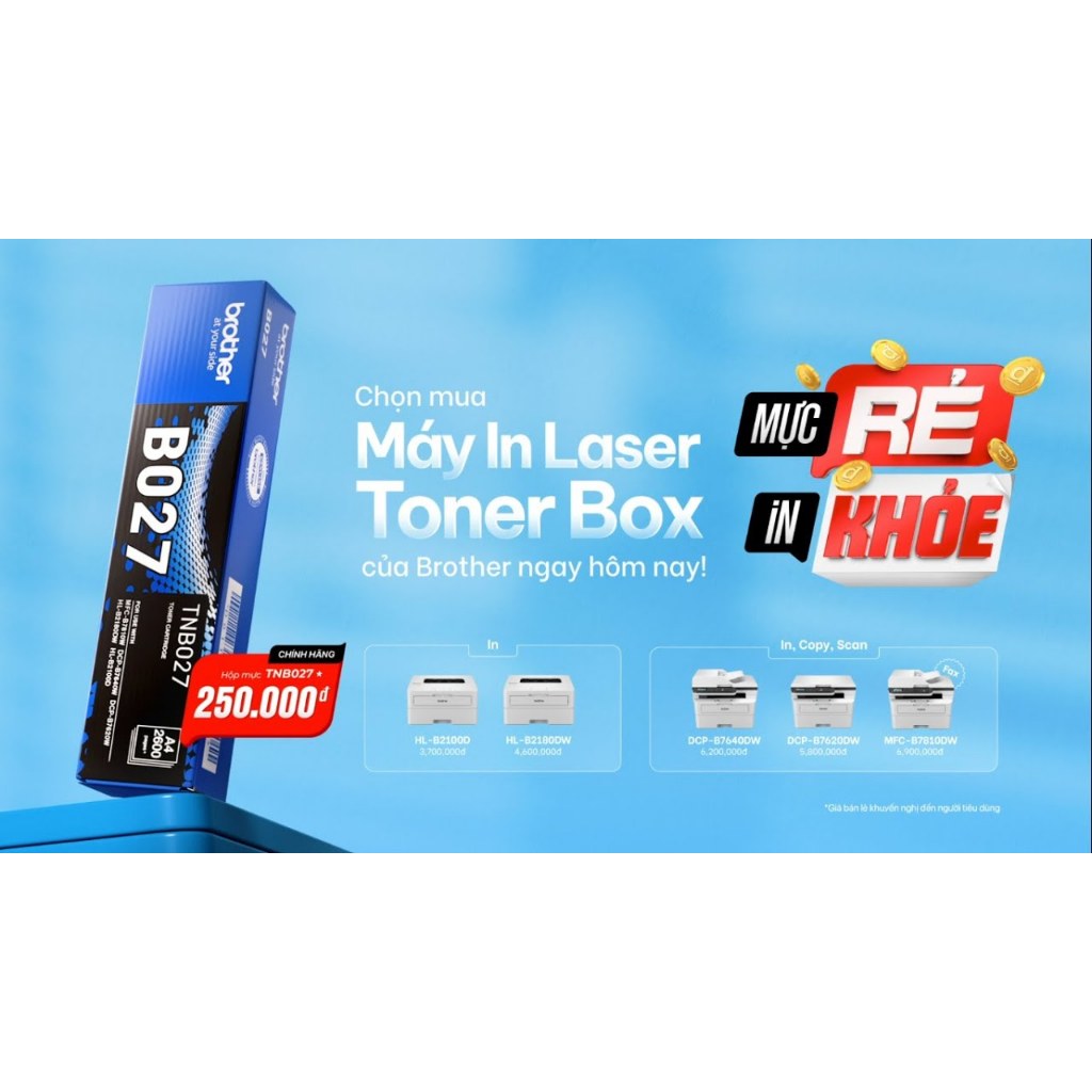 Mực in laser TNB027 dành cho máy in Brother B2100d/B2180dw, B7620DW/B7640dw, B7810dw