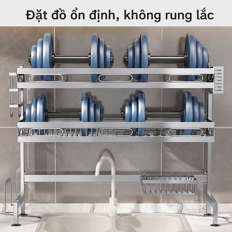 Lifinity Kệ Bồn Rửa Chén Inox 2 Tầng Đa Năng Có Khay Dao Thớt Giá Úp Ly Chén Bát
