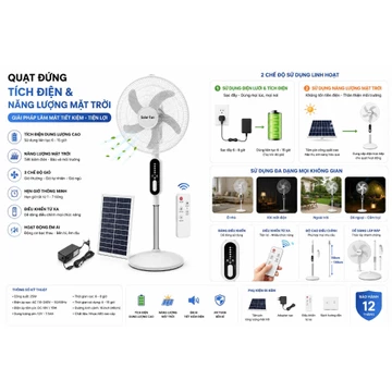 Quạt Năng Lượng Mặt Trời Anhlinh Quạt Tích Điện, Quạt Sạc Điện Thoại 220V Có Đèn LED, Remote Điều Khiển, Tiết Kiệm Điện