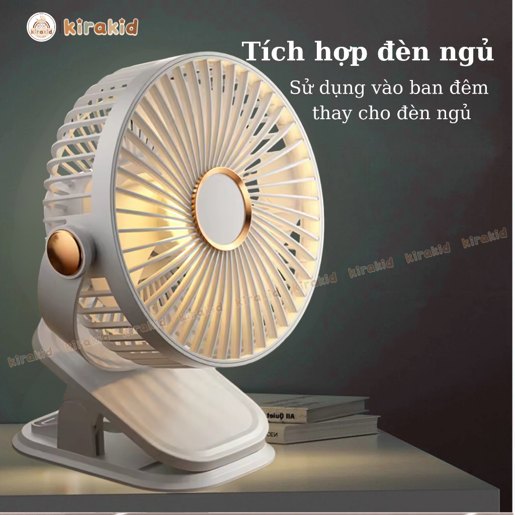 Quạt Tích Điện Kẹp Xe Đẩy Cho Bé, Để Bàn, Kẹp Bàn Có Đèn [Hàng Loại 1 - Hàng Loại 2]