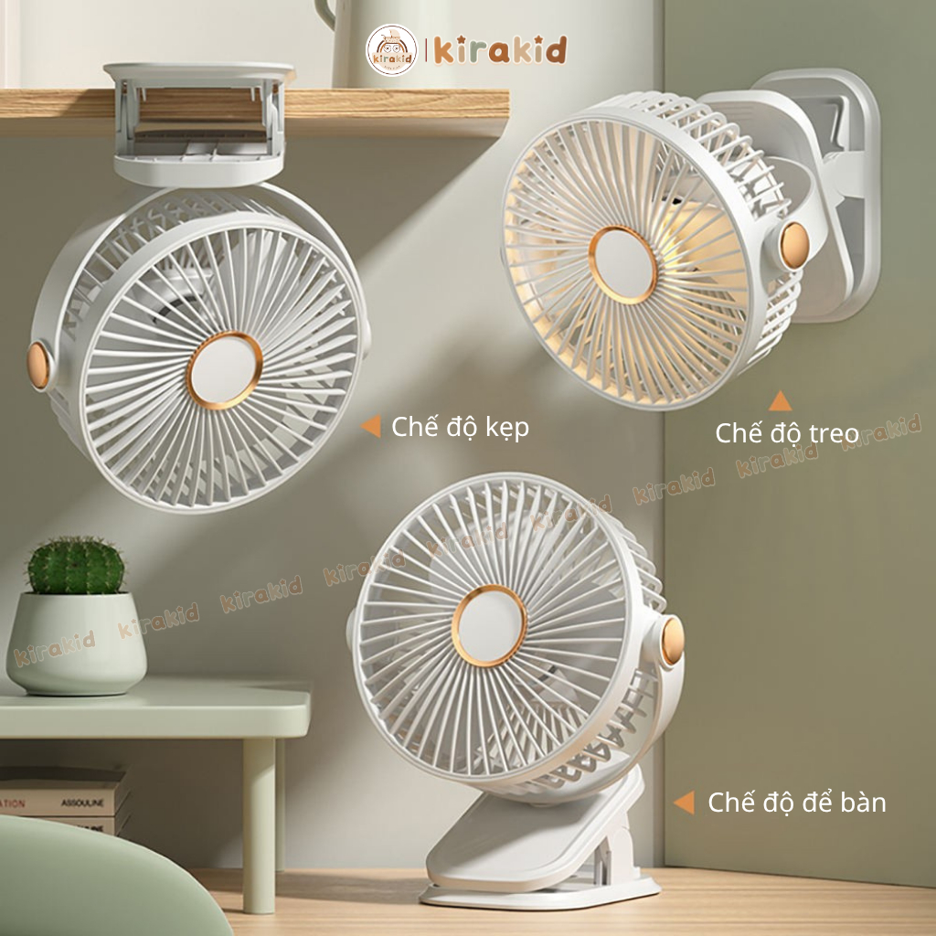 Quạt Tích Điện Kẹp Xe Đẩy Cho Bé, Để Bàn, Kẹp Bàn Có Đèn [Hàng Loại 1 - Hàng Loại 2]